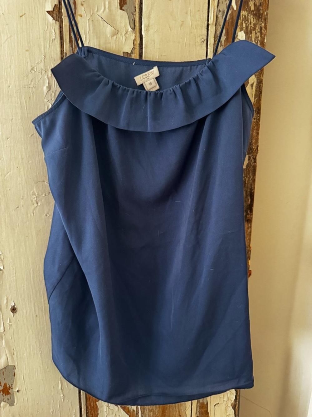 J. Crew Navy Ruffle Neck Cami